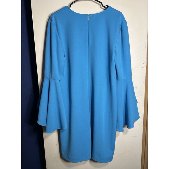 Trina Turk Babette Blue Short Dress Bell Ruffled Sleeves SZ 14 - Picture 3 of 9